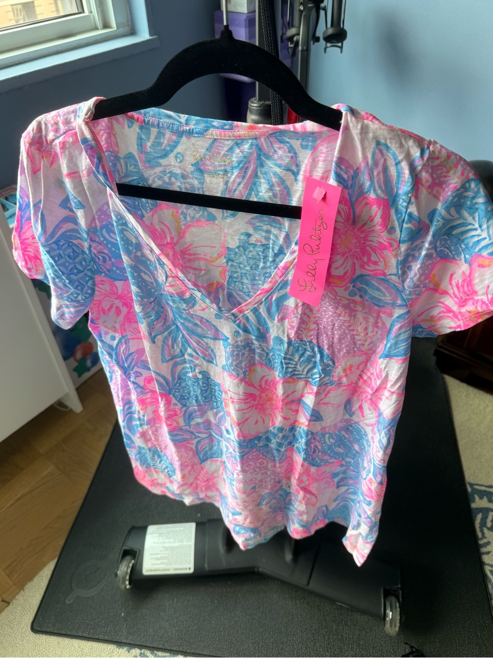 Lilly Pulitzer Pink & Blue Floral EttaV-Neck Tee
